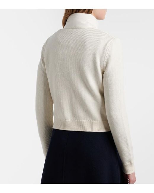 Moncler White Down-Paneled Wool Cardigan