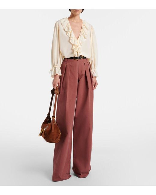 Chloé Red Cotton Wide-Leg Pants