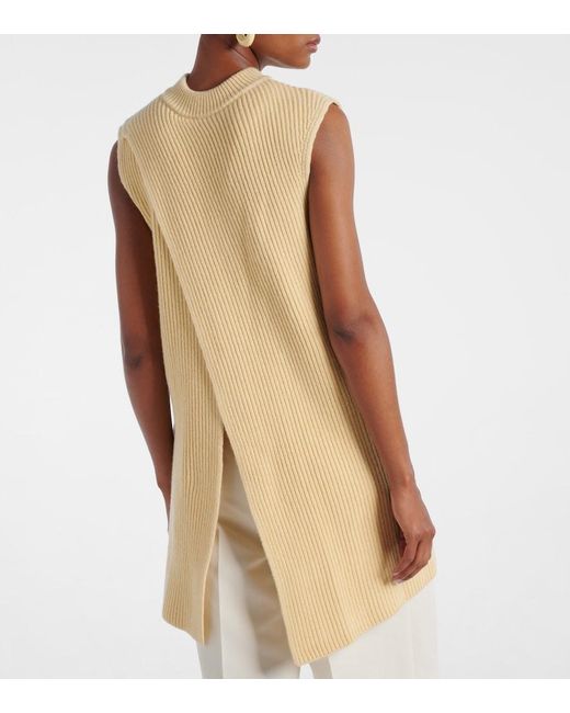 Jil Sander Natural Oversized Ribbed-Knit Wool Vest