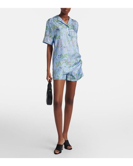 Gucci Blue Flora Silk Satin Polo Shirt