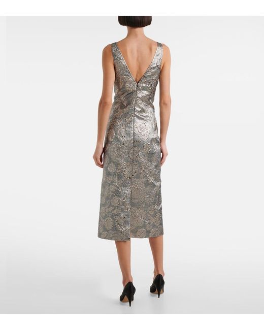 Totême Gray Floral Brocade Cocktail Dress