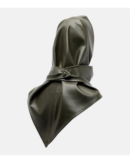 Nour Hammour Black Draped Leather Hood
