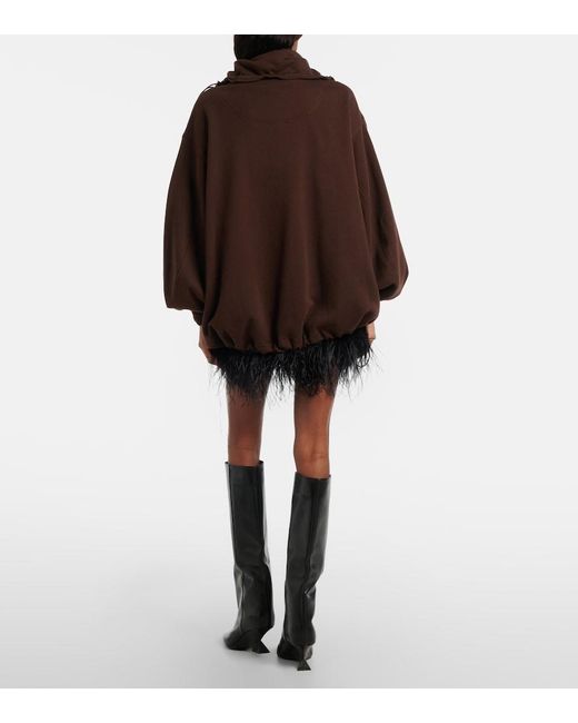 The Attico Black Sheer Feather-Trimmed Miniskirt