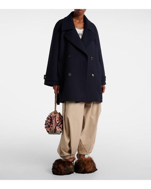 Loewe Blue Belted Double-Breasted Wool Coat