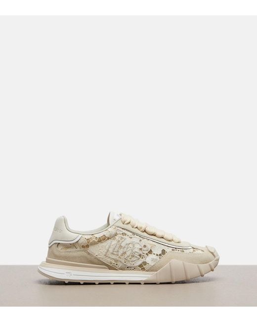 Dolce & Gabbana Natural Runner Suede-Trimmed Lace Sneakers