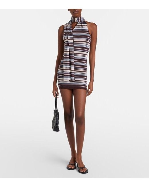 AYA MUSE Multicolor Knitted Scarf-Detail Striped Minidress
