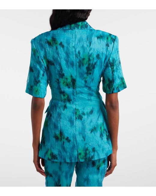 Ganni Blue Printed Organza Blazer