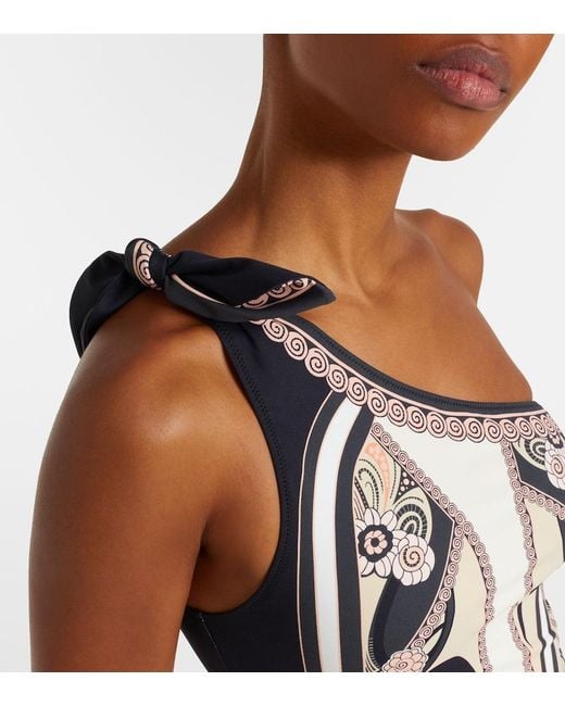 LaDoubleJ Black Goddess Printed One-Shoulder Swimsuit