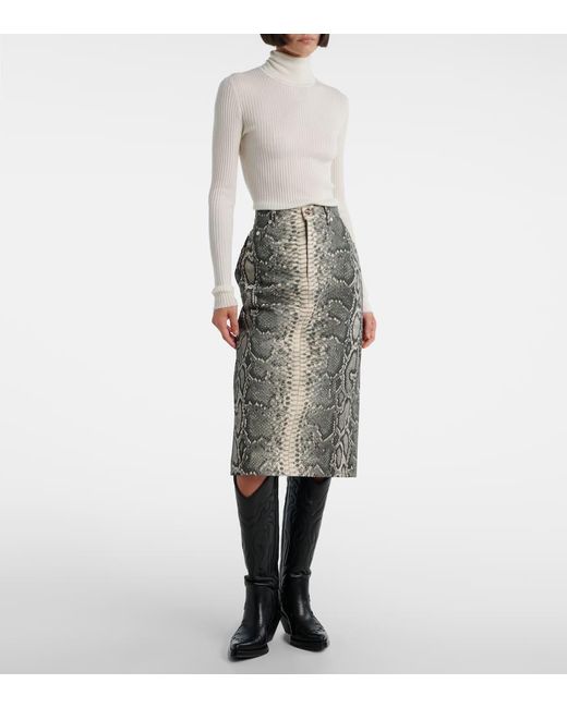 Gabriela Hearst Gray Adelaide Snake-Print Cotton Midi Skirt