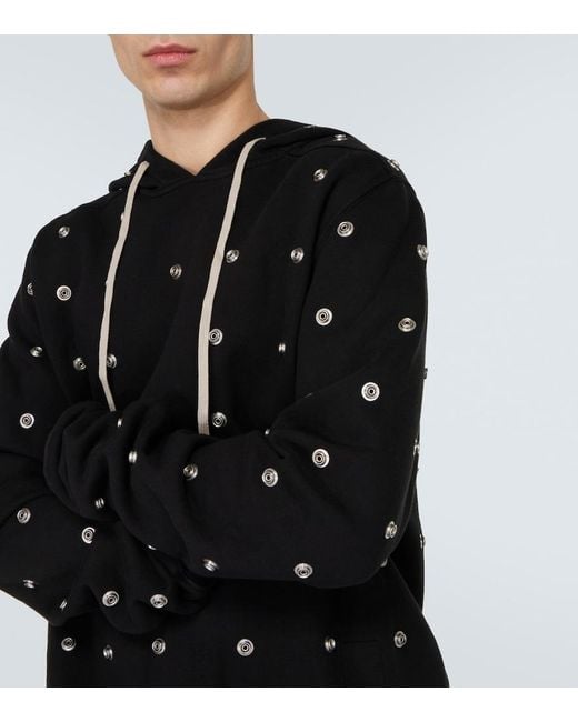 Rick Owens Black Granbury Studded Cotton Jersey Hoodie for men