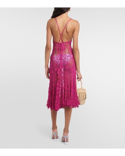 Anna Kosturova Purple Open-Knit Cotton Midi Dress