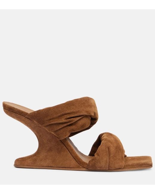 Rick Owens Brown Twisted Cantilever 80 Suede Mules