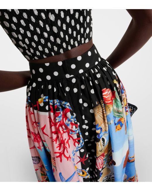 Dolce & Gabbana Black Capri Printed Cotton Midi Skirt
