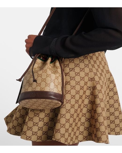 Gucci Brown Web Stripe Mini Gg Canvas Bucket Bag