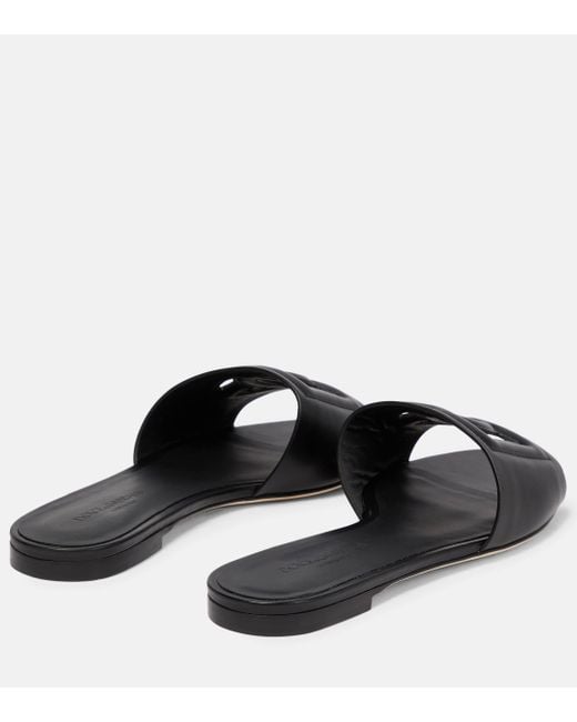 Dolce & Gabbana Black Dg Leather Slides
