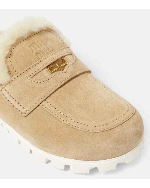 Miu Miu Natural Slippers Aus Veloursleder