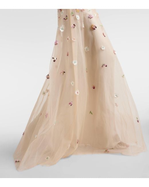 Elie Saab Natural Floral Embroidered Gown