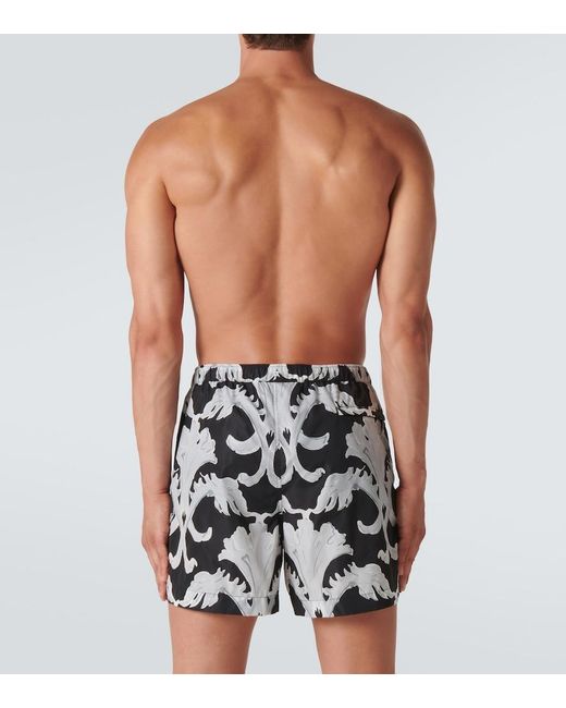 Valentino Black Printed Swim Trunks for men