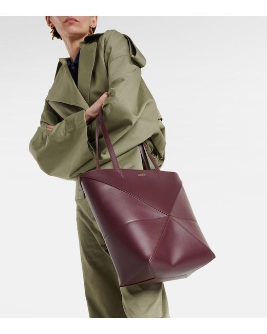 Loewe Red Puzzle Fold Medium Leather Tote Bag