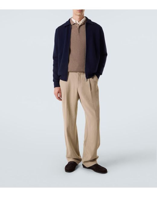 Lardini Blue Wool-Blend Zip-Up Cardigan for men