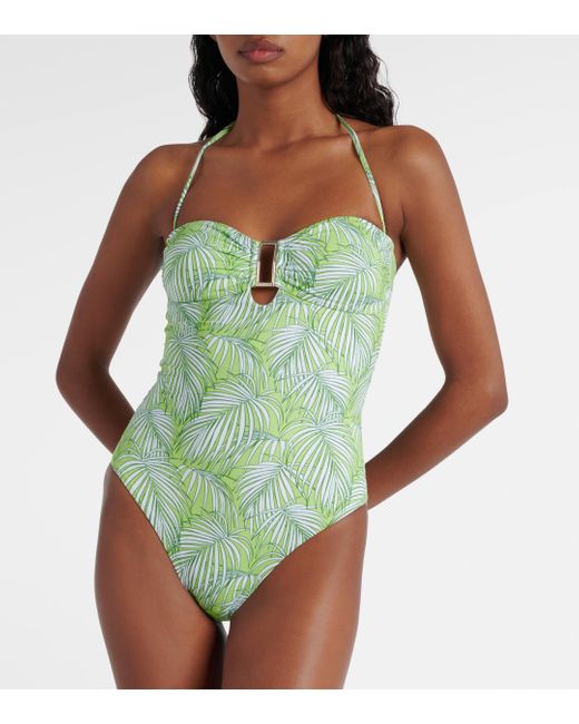 Melissa Odabash Green Como Printed Strapless Swimsuit