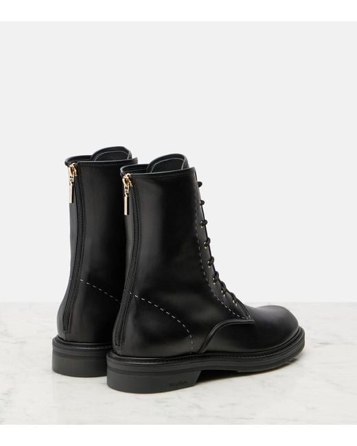 Max Mara Black Urbancombat Leather Combat Boots