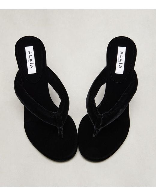 Alaïa Black 90 Velvet Thong Sandals