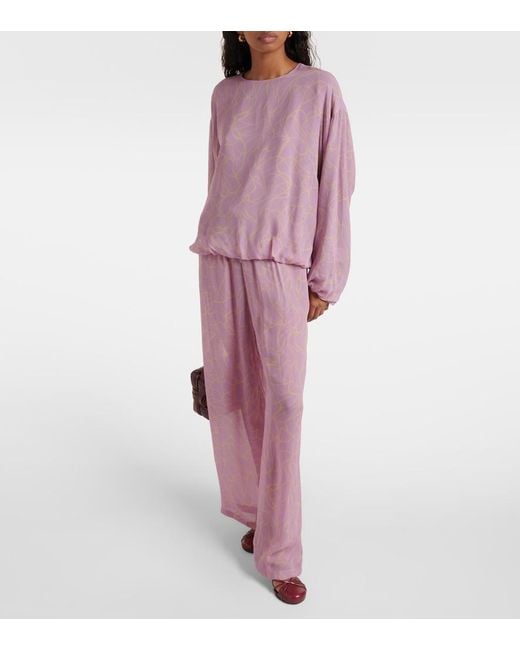 Dries Van Noten Pink Printed Wide-Leg Pants