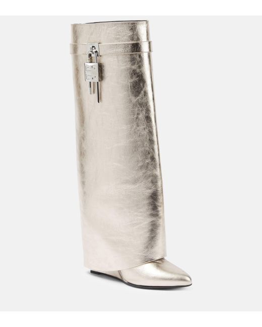 Givenchy Natural Shark Lock Metallic Leather Knee-high Boots