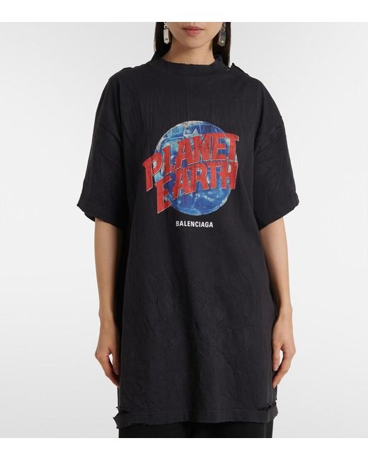 Balenciaga Black Planet Earth Cotton Jersey T-Shirt