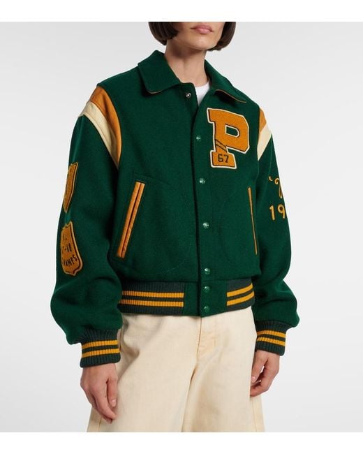 Chaqueta Varsity En Mezcla De Lana Con Piel Polo Ralph Lauren de color Green