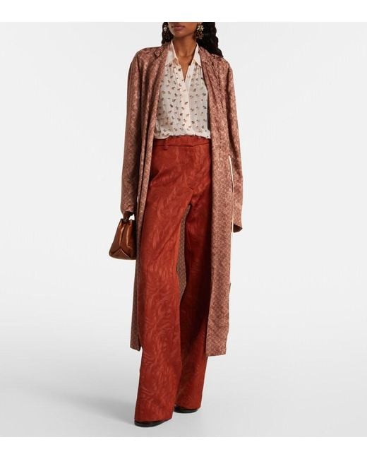 Dries Van Noten Red Jacquard Straight Pants