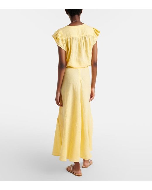 Velvet Yellow Malina Linen Midi Skirt