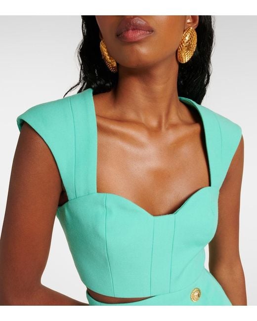Balmain Green Wool Crop Top