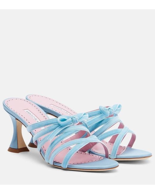 Manolo Blahnik Blue Clementel 70 Velvet Mules