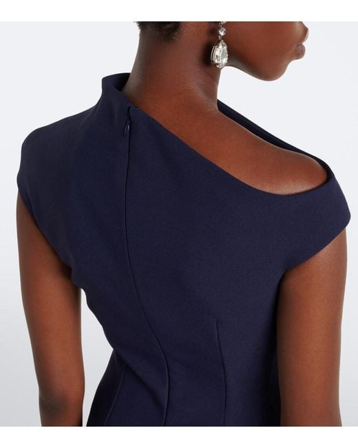 Solace London Blue Arion Asymmetric Crepe Gown