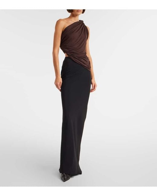 Rick Owens Brown Draped Knitted One-Shoulder Top