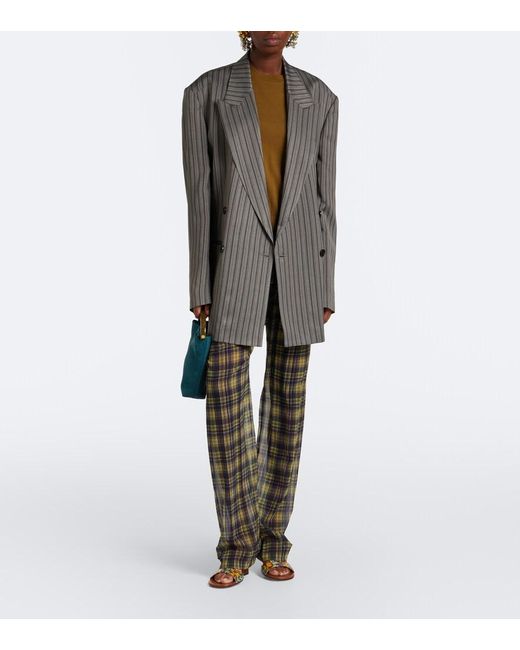 Dries Van Noten Gray Semi-Sheer Checked Wide-Leg Pants
