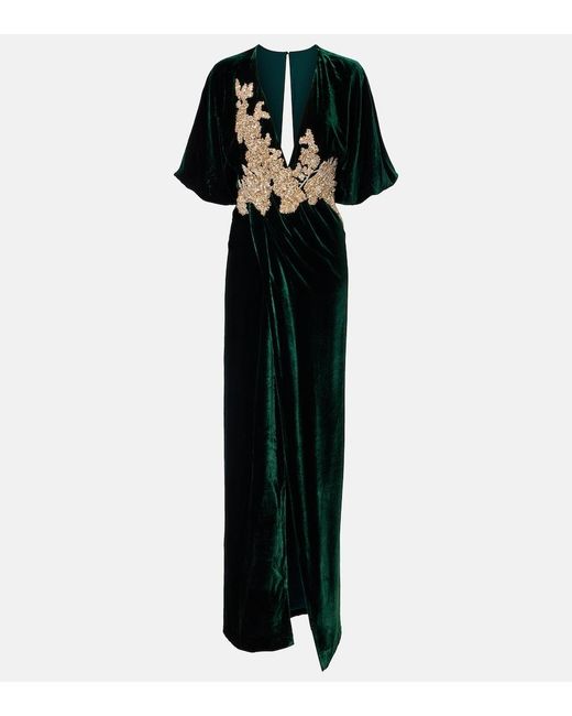 Costarellos Black Floral Velvet Maxi Dress