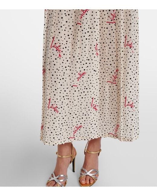 Valentino Natural Polka-Dot Silk Crepe De Chine Midi Skirt