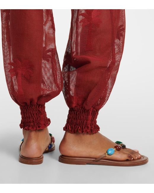 Johanna Ortiz Embroidered Cotton-Blend Mesh Balloon Pants