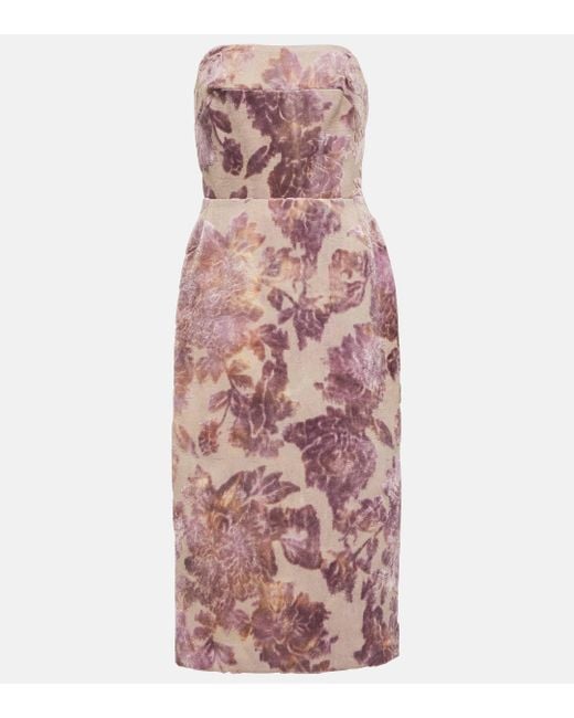 Dries Van Noten Purple Floral Strapless Velvet Midi Dress