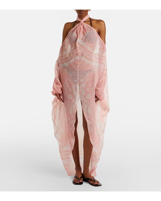 Balmain Pink Printed Silk Beach Dress
