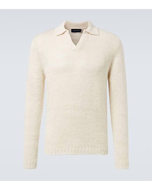 Thom Sweeney Polopullover Aus Einem Leinengemisch in Natural für Herren