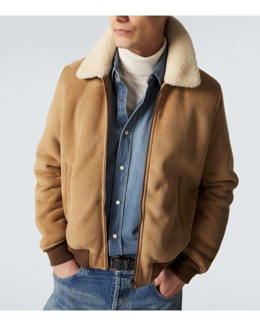Saint Laurent Brown Shearling-Lined Suede Jacket for men
