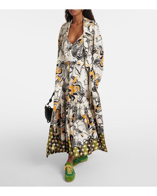 Dries Van Noten White Printed Satin Maxi Dress