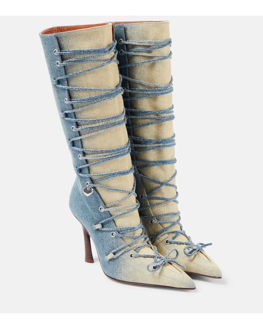 Acne Blue Bitten Denim Knee-High Boots