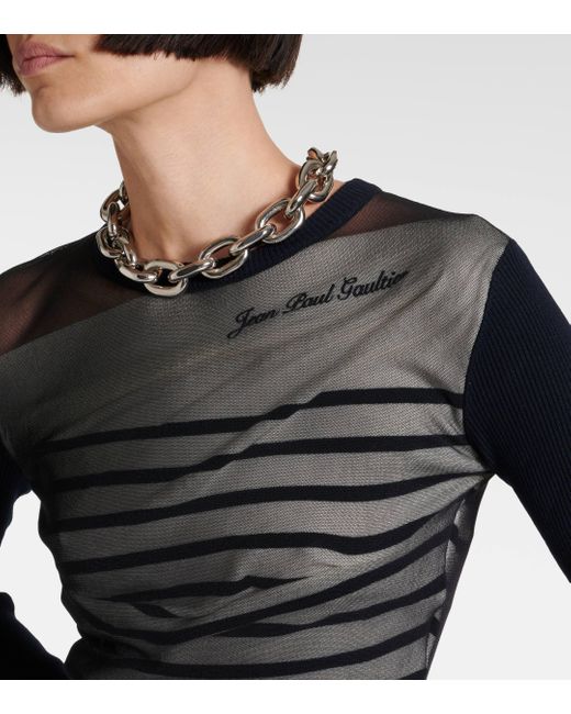 Jean Paul Gaultier Gray The Mariniere Jersey And Tulle Top