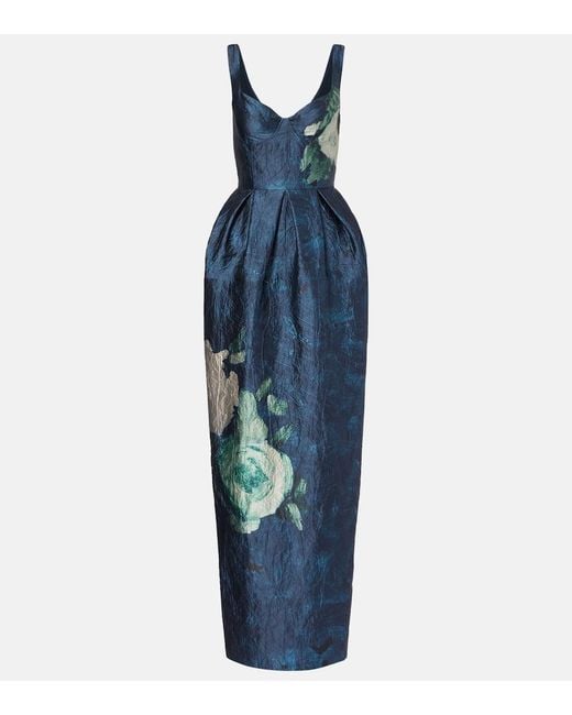 Erdem Blue Floral Jacquard Gown
