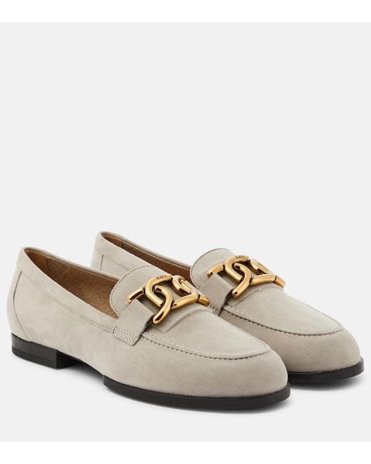 Tod's White Embellished Suede Loafers